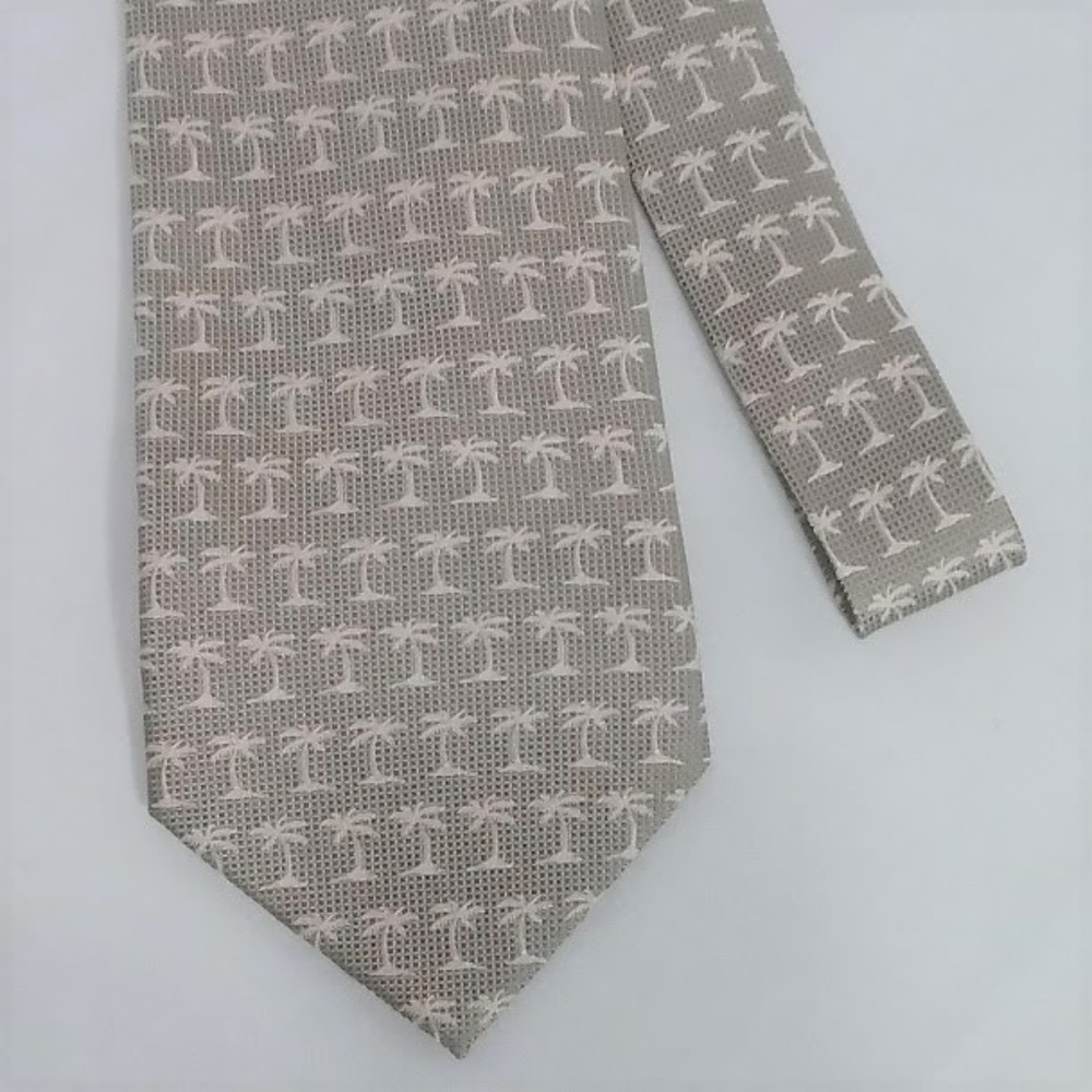 Tommy Bahama Off Island Palm tree tan silk tie